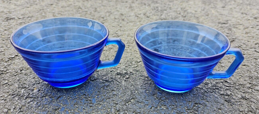 MODERNTONE HAZEL ATLAS Glass Set of 2 cups 1930s COBALT / Ritz